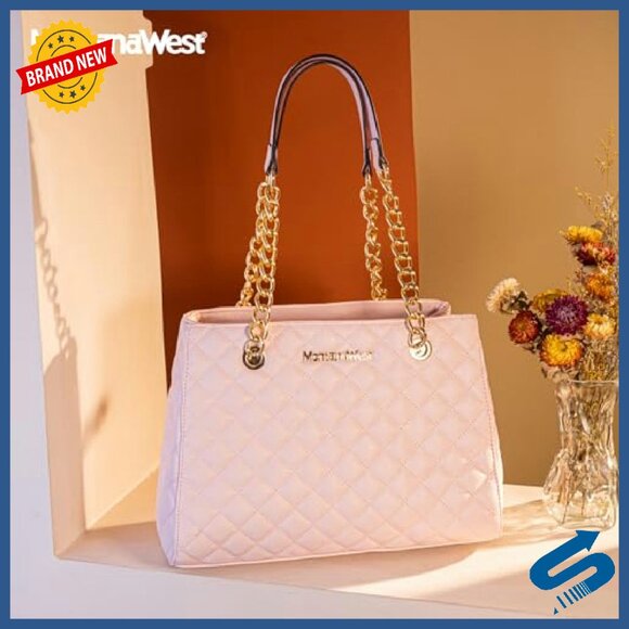 Medium Quilted Tote Bag with Chain Strap for Laptop & Daily Use - Picture 3 of 8